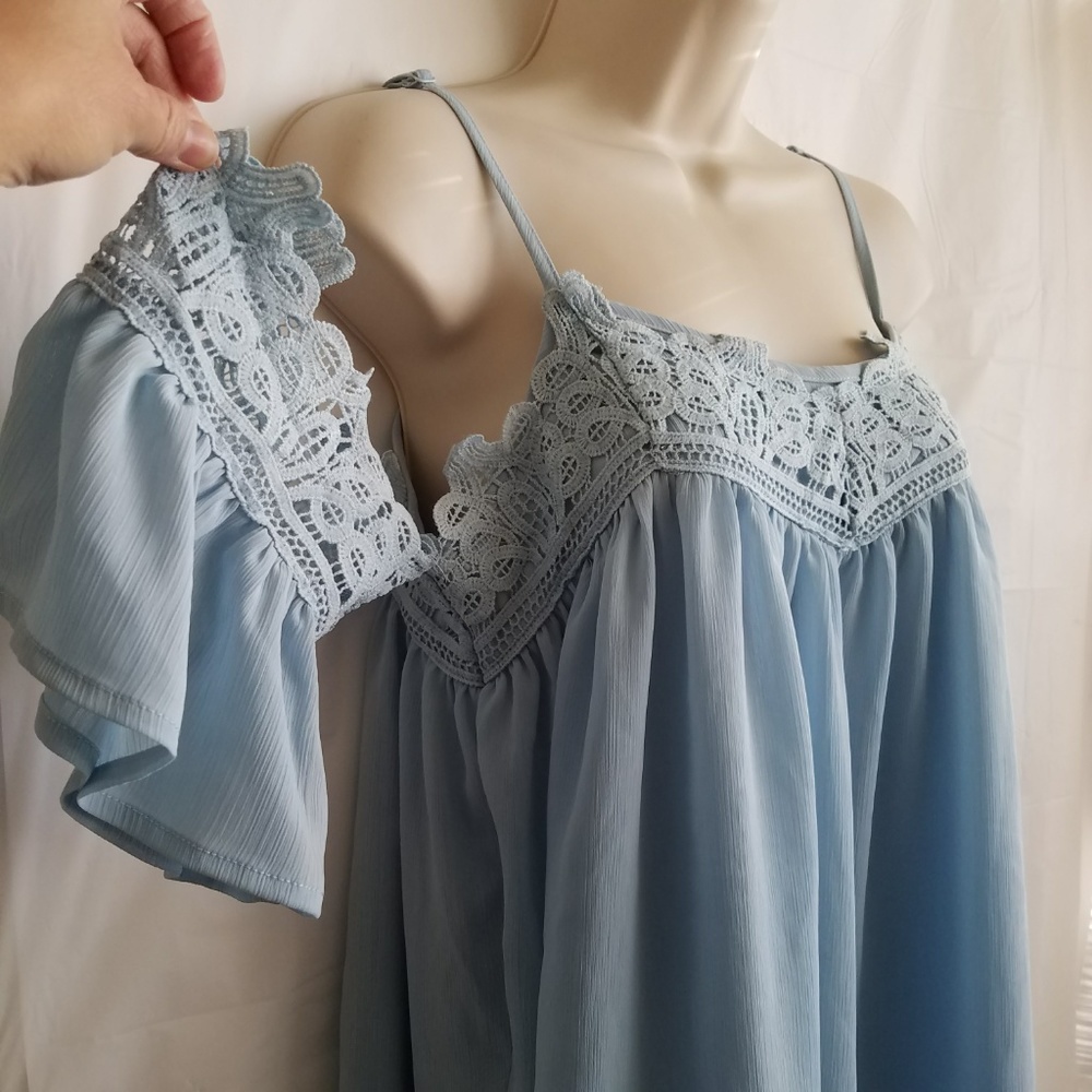 4Sienna Boho Top Blouse Sz L Blue E10